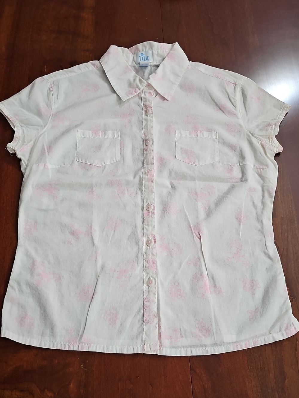 Lilu White Button-Up Shirt with Pale Pink Print